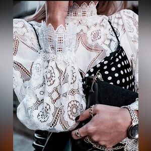 🌺Back in Stock🌺 Sexy Boho White Lace Bubble Sleeve Feminine Blouse